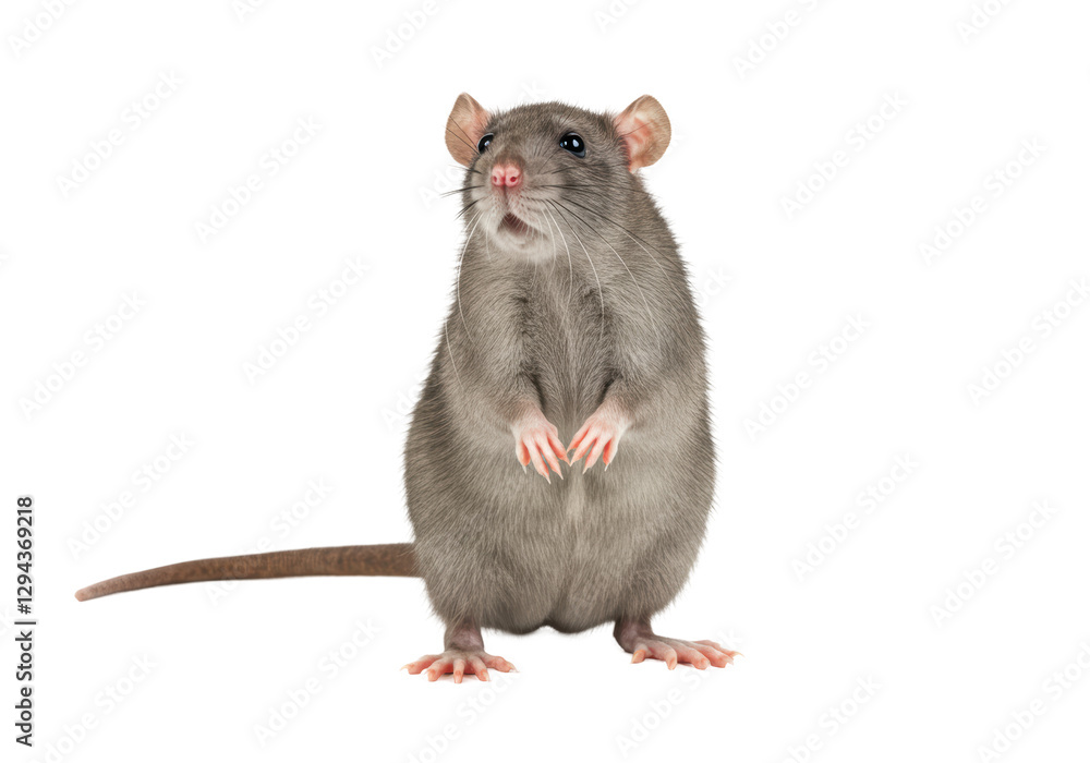 Isolated Gray Rat Standing Upright with Pink Paws Isolated Gray Rat Standing Upright with Pink Paws
