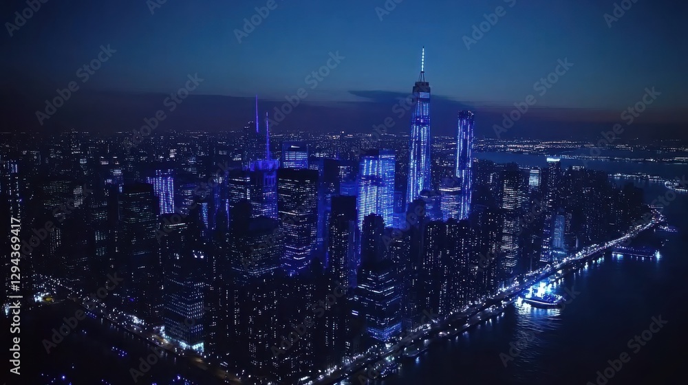 Fototapeta premium Stunning Aerial View of a Vibrant Urban Night Cityscape