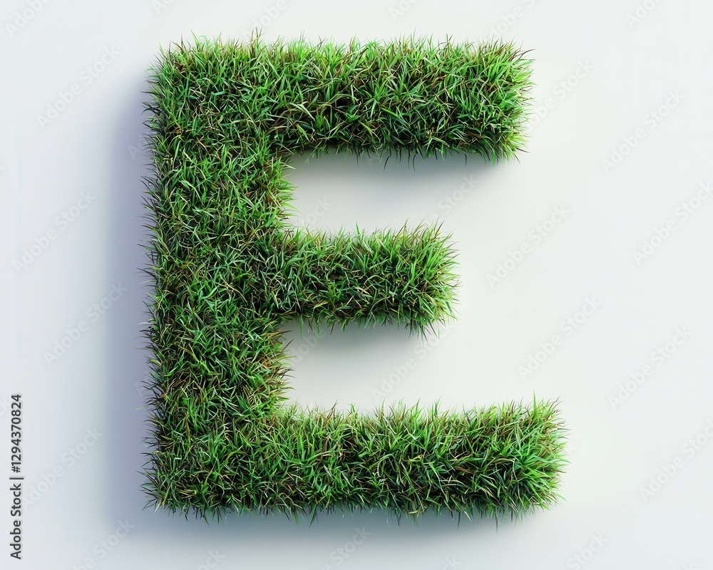 A vibrant emerald letter 'E' gracefully melts into a pristine white background, cradled by a lush carpet of emerald green grass. A refreshing and modern visual statement. A vibrant emerald letter 'E' gracefully melts into a pristine white background, cradled by a lush carpet of emerald green grass. A refreshing and modern visual statement.