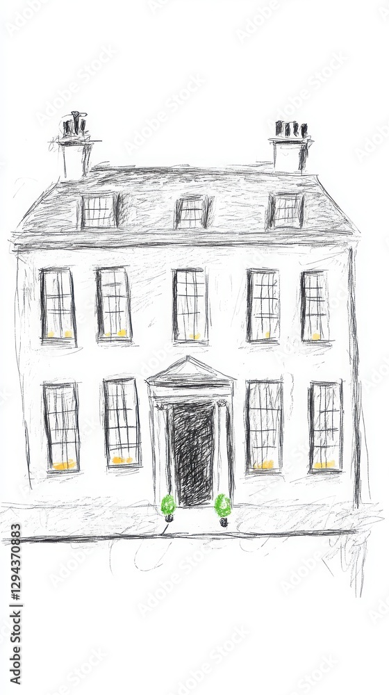 GrayScale Drawing Of A Two Story House Exterior Illustration In Simple Style With Windows And Doors Showing Front View Of The House Design Sketch Including Roof And Chimney Architectural Drawing Of A GrayScale Drawing Of A Two Story House Exterior Illustration In Simple Style With Windows And Doors Showing Front View Of The House Design Sketch Including Roof And Chimney Architectural Drawing Of A