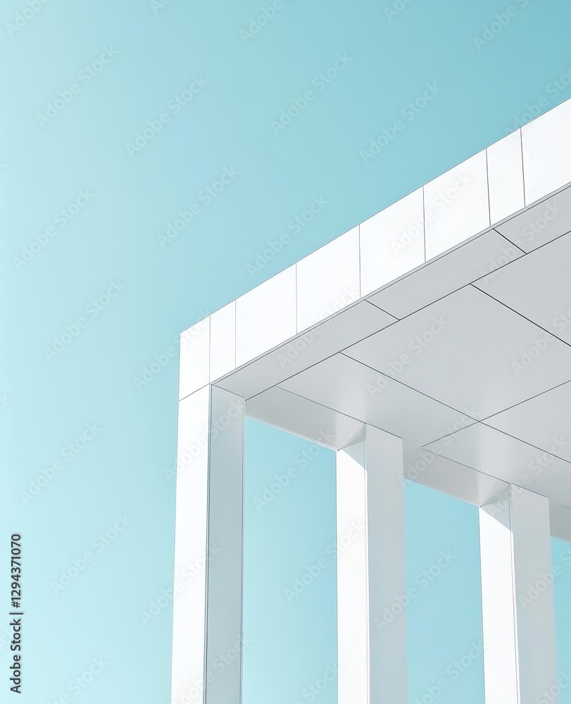 Minimalist art gallery structure beautifully contrasts against a serene light blue sky, highlighting architectural elegance and simplicity Minimalist art gallery structure beautifully contrasts against a serene light blue sky, highlighting architectural elegance and simplicity
