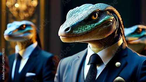 Reptilian Executives: A  Dramatic Portrait of Lizards in Suits