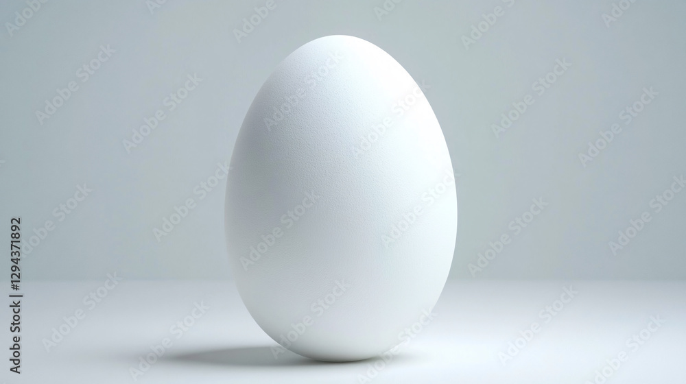 A simple, white egg stands upright on a smooth surface against a soft, light background, symbolizing purity and potential. A simple, white egg stands upright on a smooth surface against a soft, light background, symbolizing purity and potential.