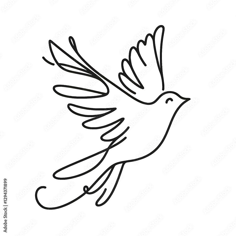 Simple line art drawing of a dove in flight, elegant and graceful. Simple line art drawing of a dove in flight, elegant and graceful.