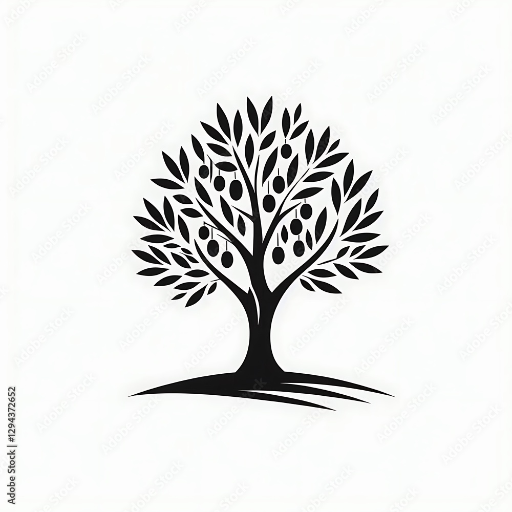 Fototapeta premium Silhouetted olive tree graphic design.