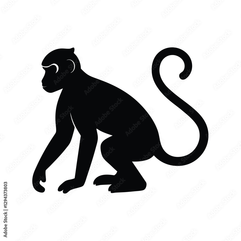 Fototapeta premium Monkey Silhouette Vector | Minimalist Monkey Black Design Illustration