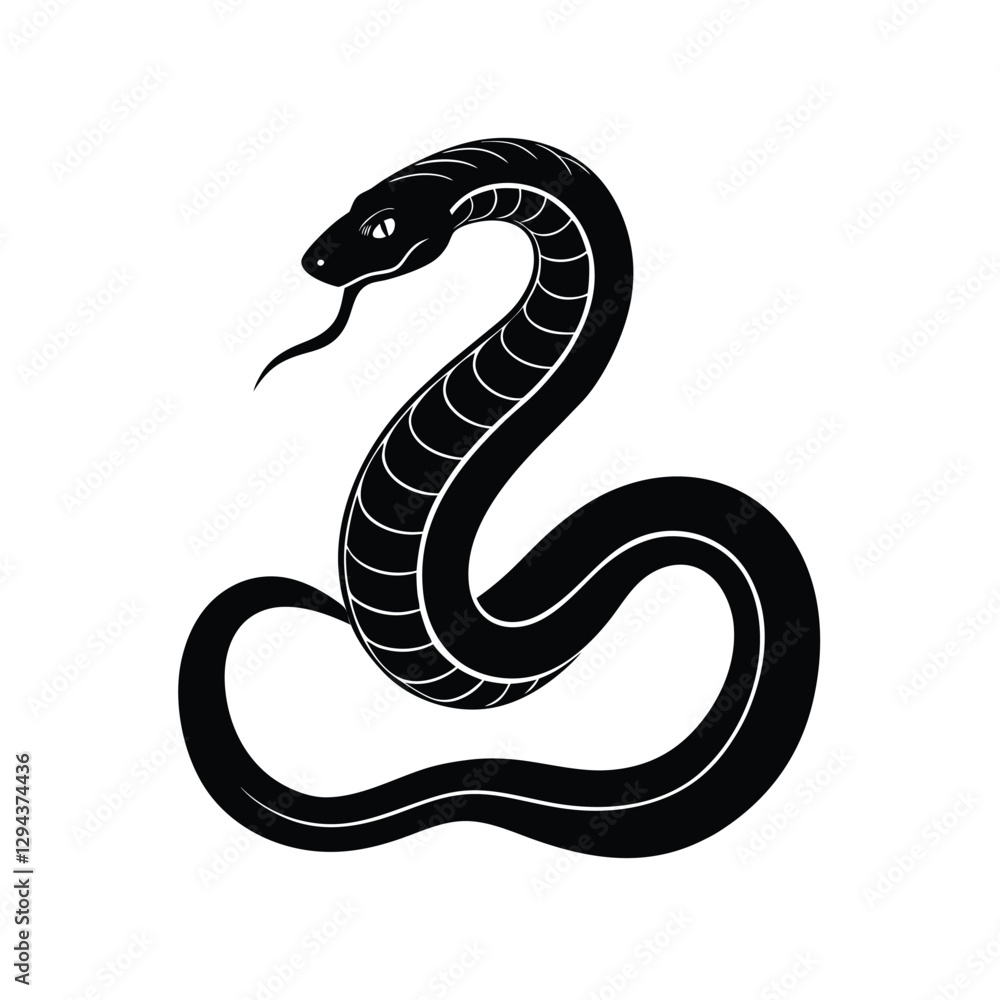 Fototapeta premium Snake Silhouette Vector Art Illustration and Minimalist Black Color Snake Design