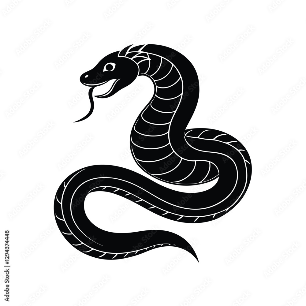 Obraz premium Snake Silhouette Vector Art Illustration and Minimalist Black Color Snake Design