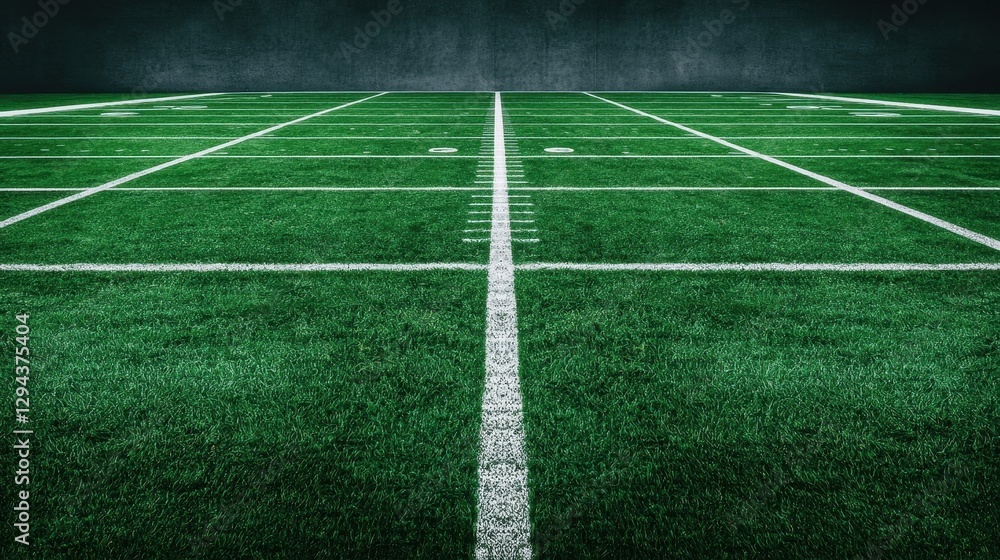 Football Field with Fresh Green Grass and Markings in Perspective Football Field with Fresh Green Grass and Markings in Perspective