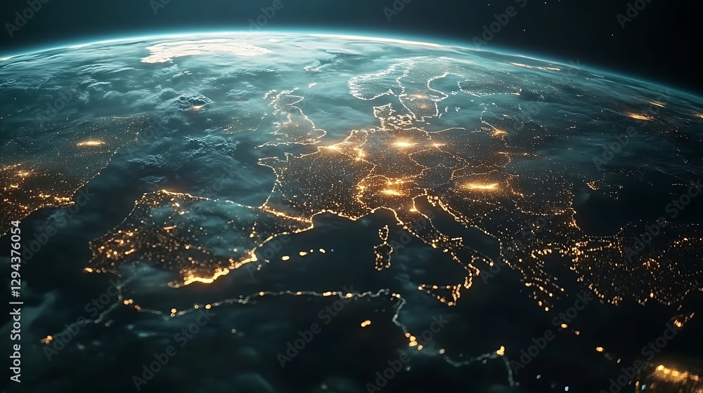 Obraz premium Night earth illuminated showcasing connectivity global from space high resolution picture