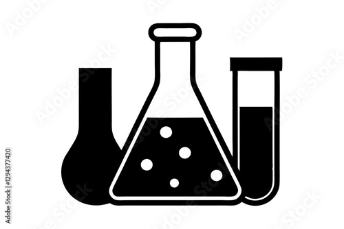 "Chemistry Beakers with Erlenmeyer Flask and Test Tube Icon – Vector Design"