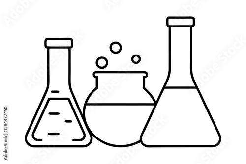 "Chemistry Beakers with Erlenmeyer Flask and Test Tube Icon – Vector Design"