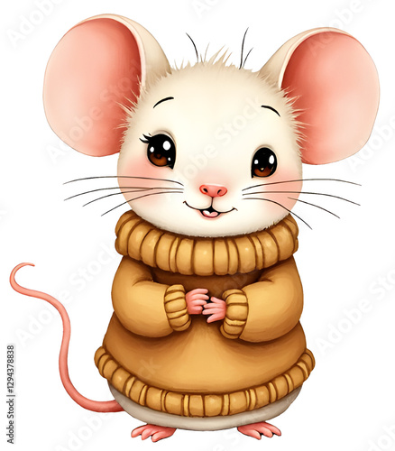 Cute little watercolor mouse in sweater