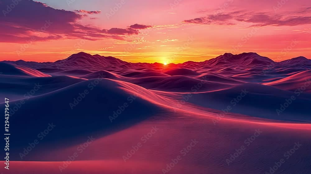 A vibrant sunset over rolling hills, creating a serene and dreamlike landscape footage A vibrant sunset over rolling hills, creating a serene and dreamlike landscape footage