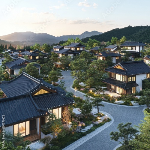 Wallpaper Mural A beautiful Asian village is seen nestled in the hills Torontodigital.ca