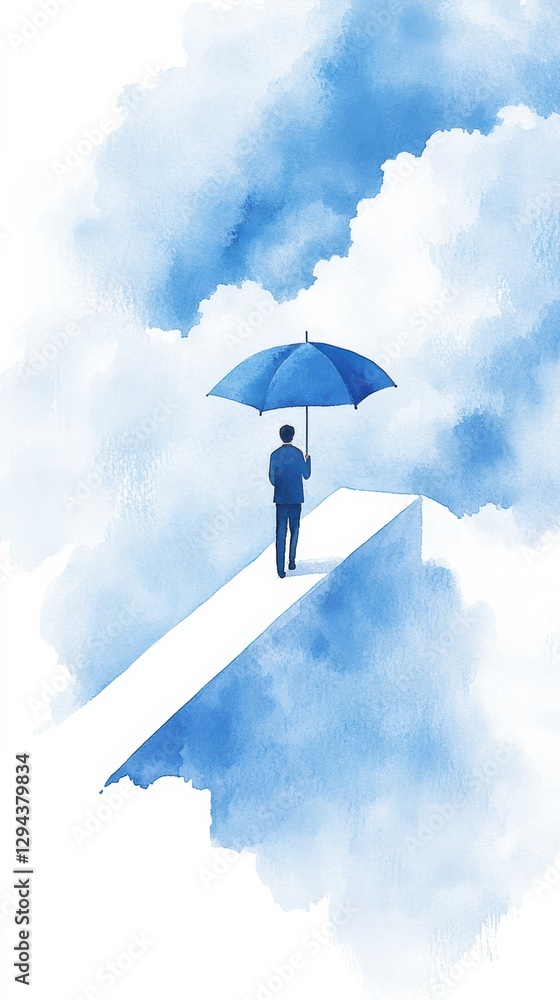 Visionary Businessman with Umbrella on a Bridge in Cloudy Sky Visionary Businessman with Umbrella on a Bridge in Cloudy Sky