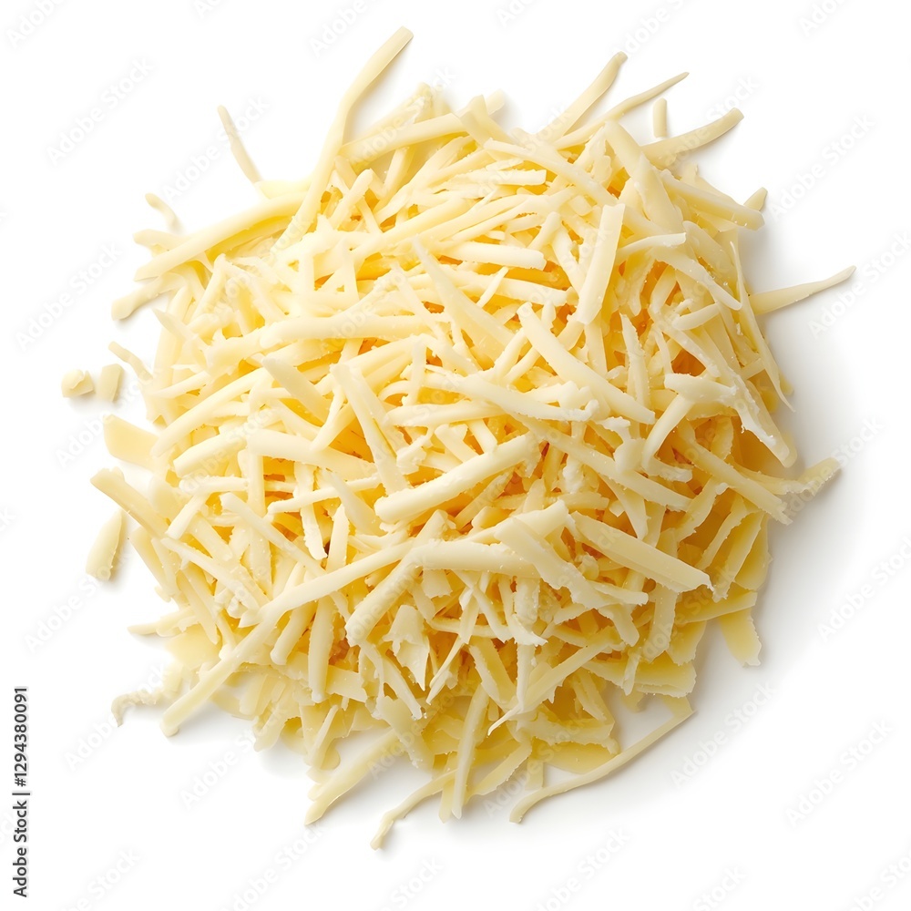 Grated Cheese in Rectangular Shape on White Background