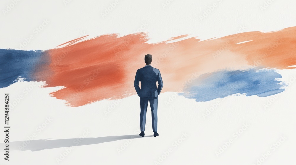 Visionary Entrepreneur Standing at a Crossroads with Abstract Background Visionary Entrepreneur Standing at a Crossroads with Abstract Background