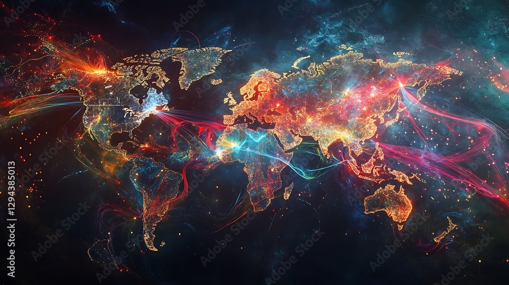 Obraz premium Visual representation of global connections with abstract icons high resolution picture