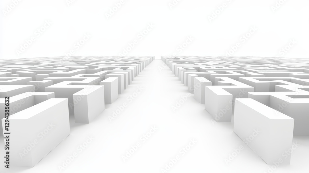 Fototapeta premium Intricate white square maze, a complex puzzle of paths, challenges, and strategic problemsolving