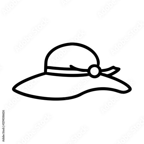 Sun hat icon outline for summer vacation, sun protection concept