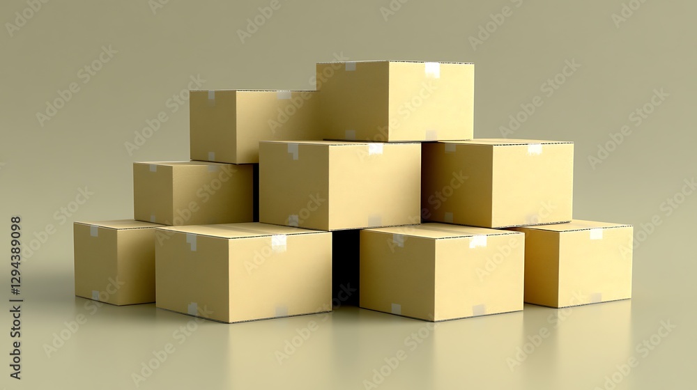 Fototapeta premium Cardboard boxes stacked, warehouse, storage