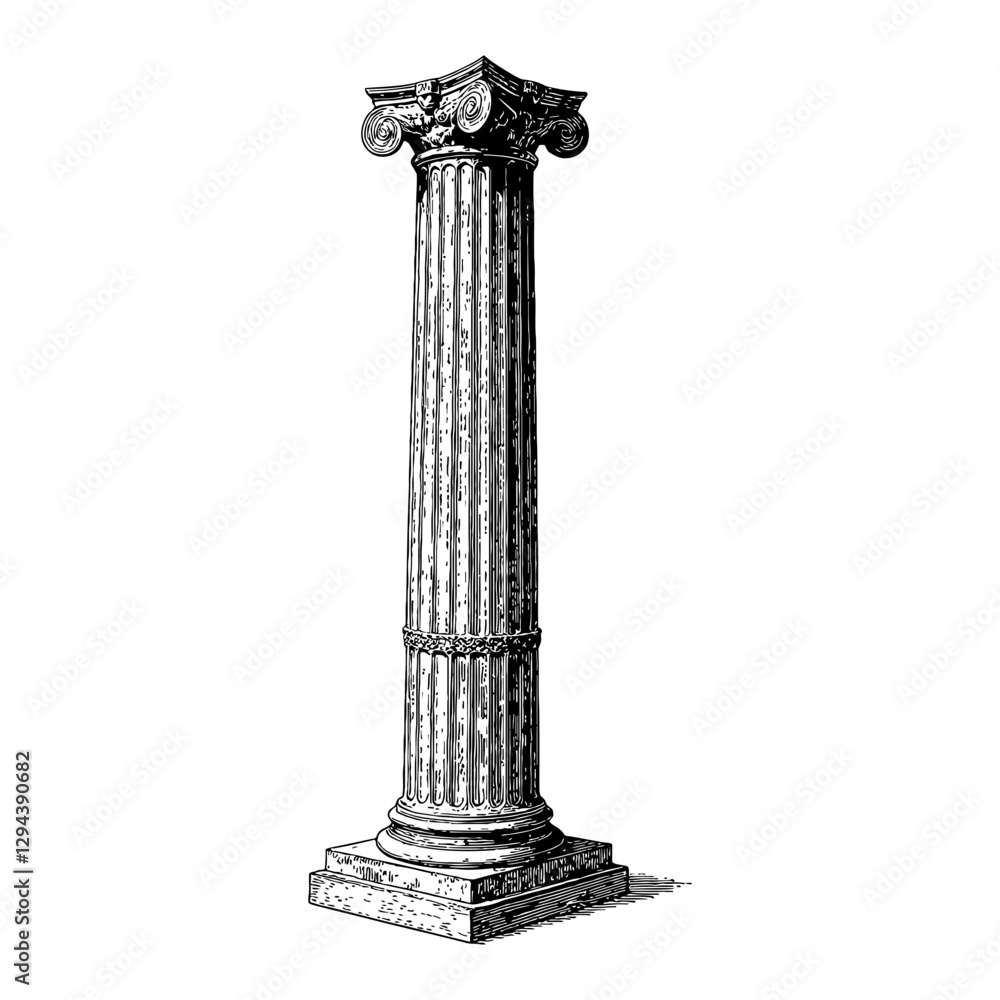 Antique Column in Detailed Black and White Classical Outline Line Art Drawing Illustration Antique Column in Detailed Black and White Classical Outline Line Art Drawing Illustration
