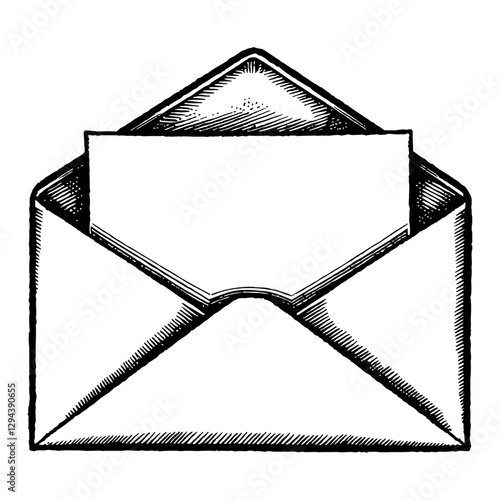 Opened Envelope With Letter Inside in Detailed Black and White Outline Line Art Drawing