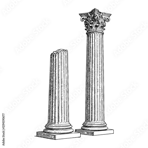 Antique Columns Classic Architecture Detailed Black and White Outline Line Art Drawing