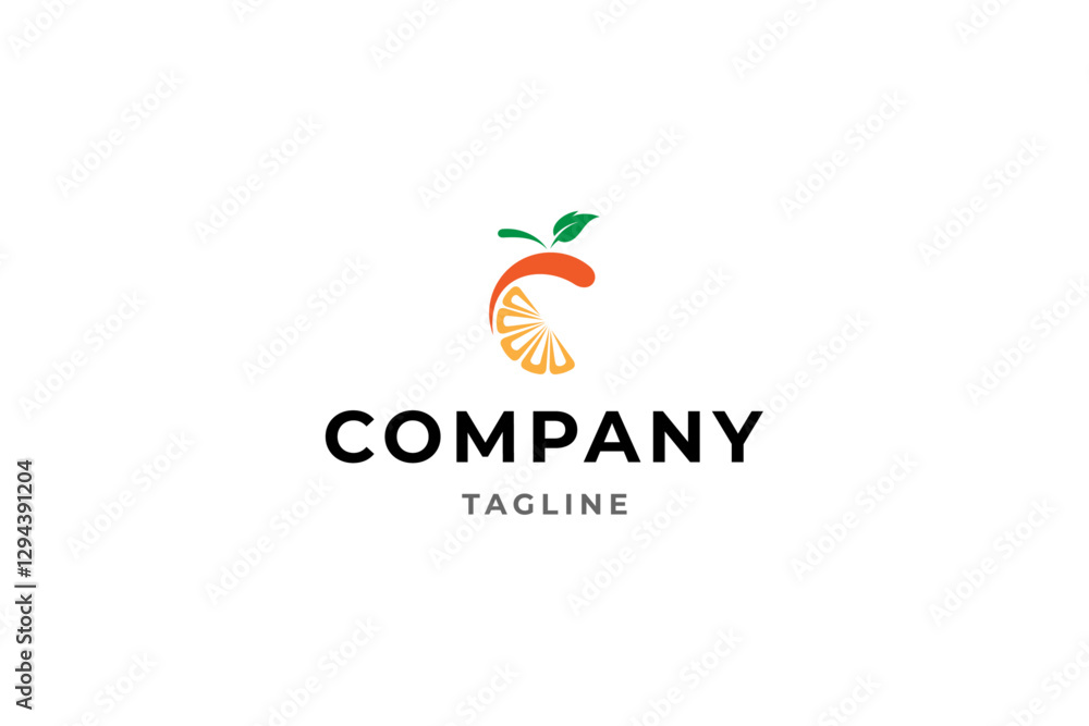 C letter logo with Citrus fruit combination in flat design style C letter logo with Citrus fruit combination in flat design style