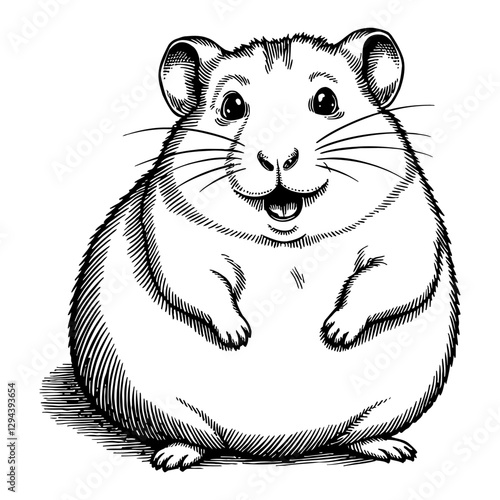 Hamster with Surprised Expression Detailed Black and White Outline Line Art Drawing