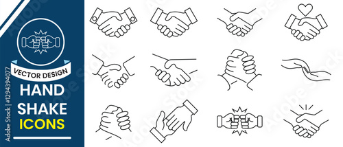 Handshake icon, vector set. Handshake line icon set. Male female shake hand silhouette, relationship, friends, vector icon. Business agreement handshake teamwork, friendship. Vector illustration.