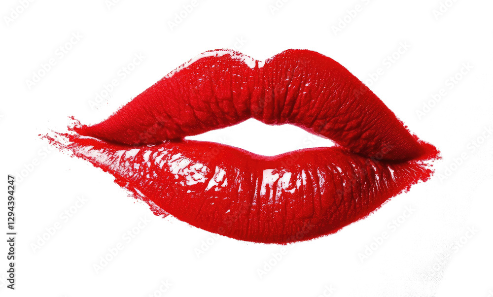 Bold and vibrant red lips with glossy finish against a plain background Bold and vibrant red lips with glossy finish against a plain background