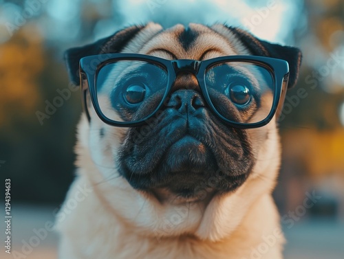 Pug dog with glasses