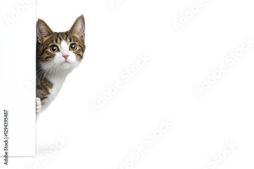 Cat Lovers Curious cat peeking around a wall, showcasing its playful demeanor and inquisitive nature.