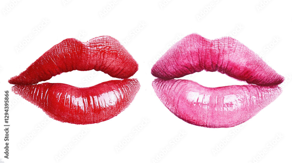 Obraz premium Different shades of lipstick on perfectly shaped lips in a vibrant display of color and beauty