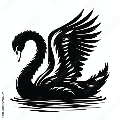 Wallpaper Mural Swan with Raised Wings – Elegant Water Reflection Silhouette Vector for Luxury Branding, Tattoos, and Artistic Decor Torontodigital.ca