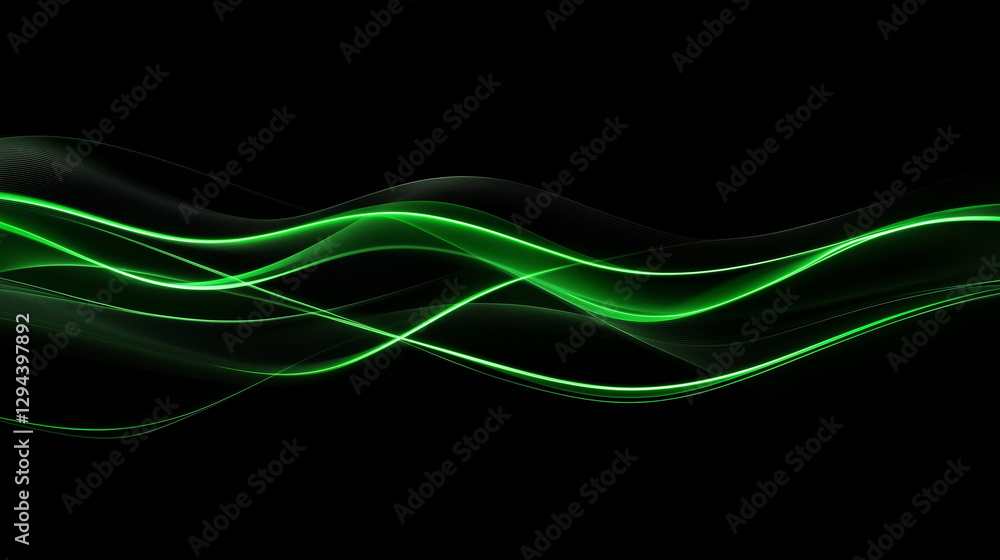 Fototapeta premium Dynamic black fog with neon green highlights creates an abstract visual experience against a dark backdrop