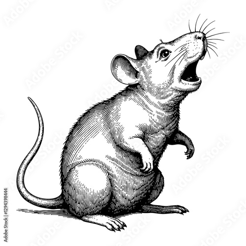 Rat with Shocked Expression in Detailed Black and White Outline Line Art Drawing