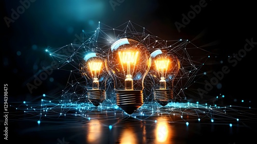 Obraz na płótnie Futuristic and creative concept representing innovation technology and advancement Bright light bulbs emitting electric energy and glowing digital connections weaving through the space w salonie