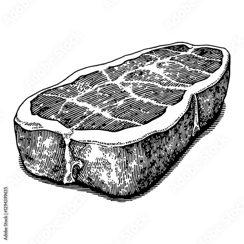 Wagyu Steak with Grill Marks Detailed Black and White Outline Line Art Drawing Illustration
