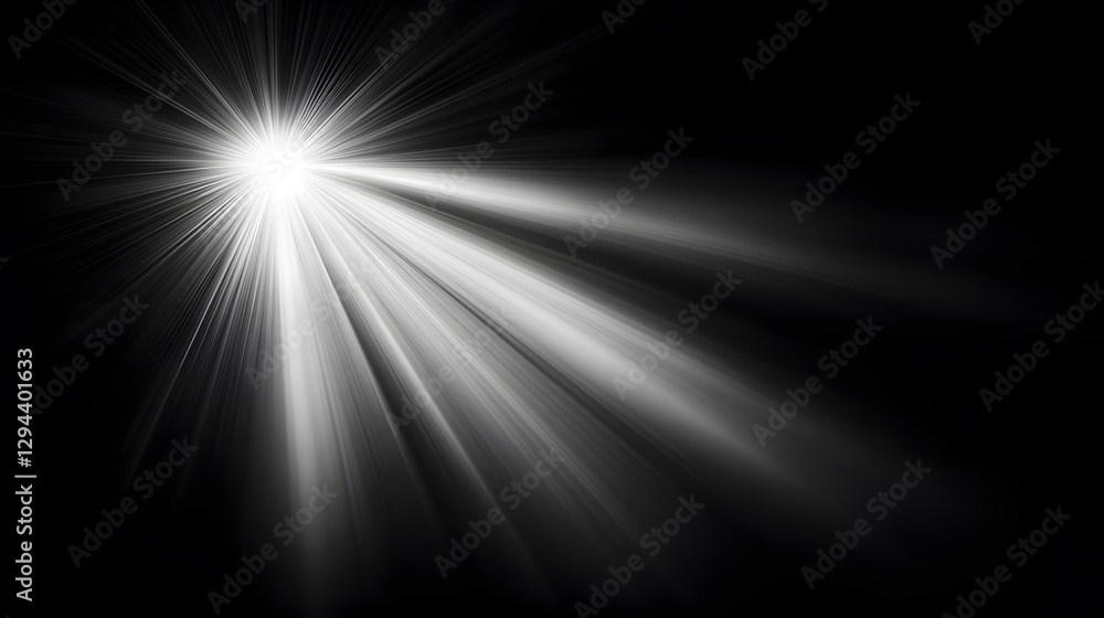 Bright light rays shining from a central point creating a dramatic atmosphere in a dark background. Bright light rays shining from a central point creating a dramatic atmosphere in a dark background.