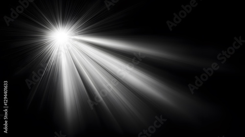Bright light rays shining from a central point creating a dramatic atmosphere in a dark background.