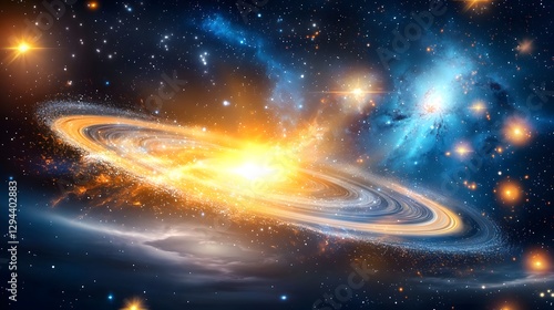 Obraz na płótnie Mesmerizing deep space scene featuring a massive spiral galaxy with luminous arms radiant suns pulsating energy and cosmic dust forming captivating celestial patterns w salonie