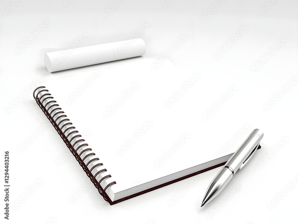 Minimalist flat lay of a blank notebook and a silver pen set against a soft pastel background The elegant and aesthetic composition creates a perfect scene for sparking creative for working studying