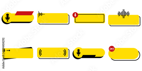 vector illustration of a yellow label text box with a label for podcast