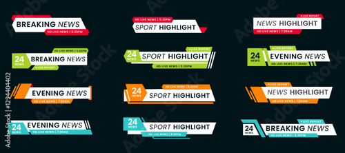 Set of breaking news lower third bar banner design. Tv header bars for news, sports, and live broadcast information. professional video title templates for broadcast and media vector set collection