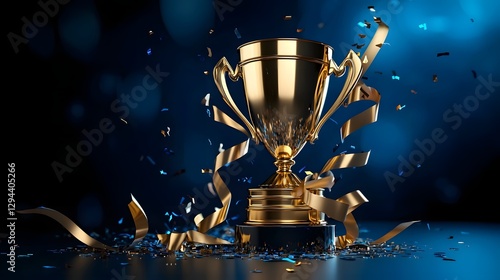 Obraz na płótnie Shimmering golden trophy with bursting confetti celebrating a victorious achievement in a corporate business success theme The trophy stands as a symbol of leadership honor w salonie