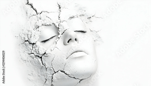 Cracked Face, Monochrome Portrait, Surreal Art