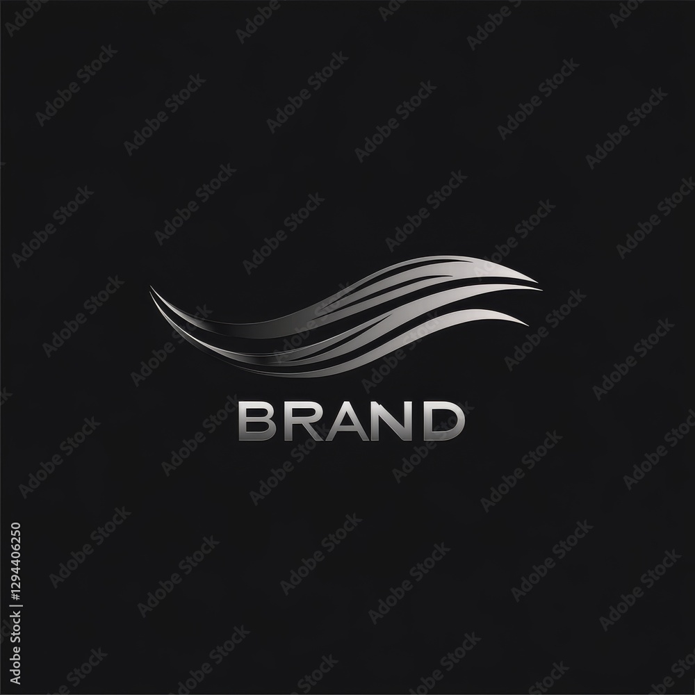 Obraz premium Elegant Silver Wave Logo Design for Modern Brands on a Black Background, Promoting Luxury and Style.